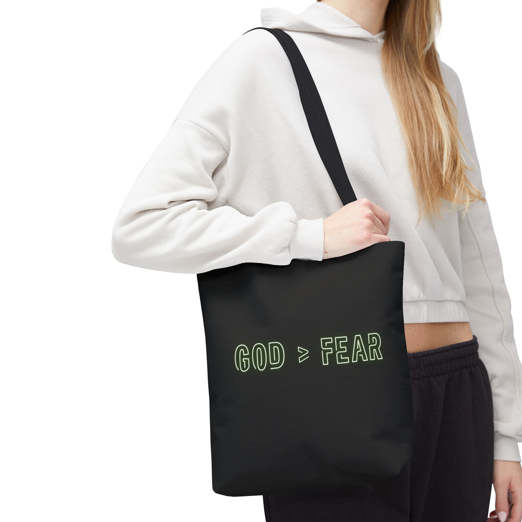 God & Faith Tote Bag — "GOD > FEAR" Inspirational Christian Canvas Tote
