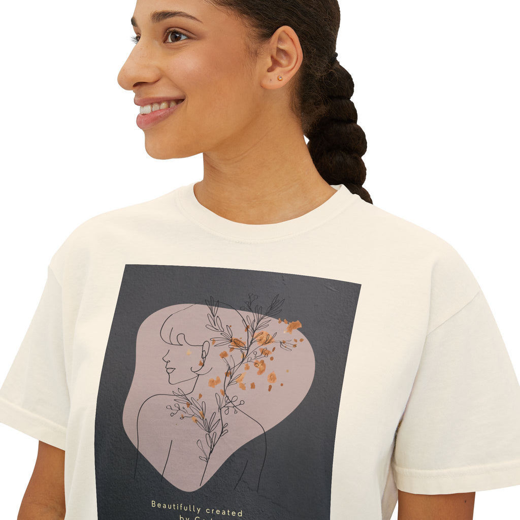 Women's Boxy Tee — Minimal Line Art Floral Silhouette Tee
