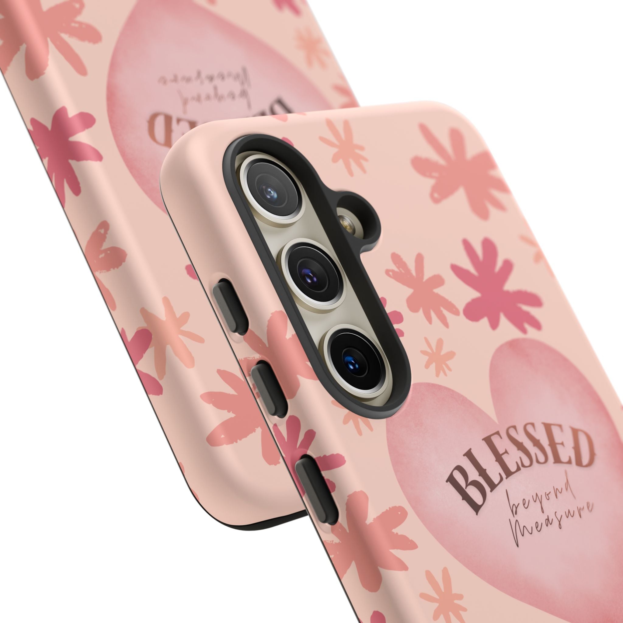 Blessed Heart Floral Phone Case — Pink 'Blessed Beyond Measure' Protective Tough Case