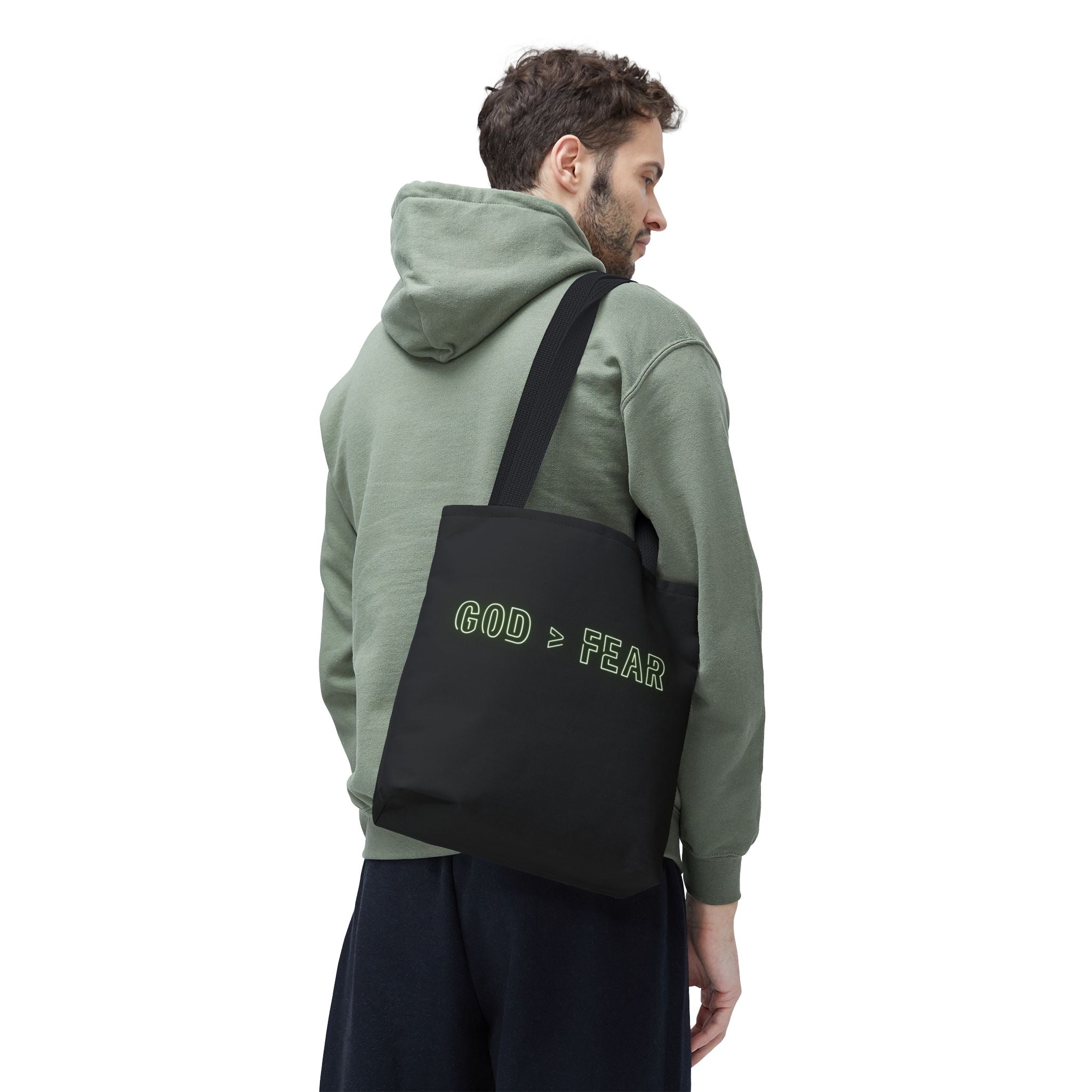God & Faith Tote Bag — "GOD > FEAR" Inspirational Christian Canvas Tote