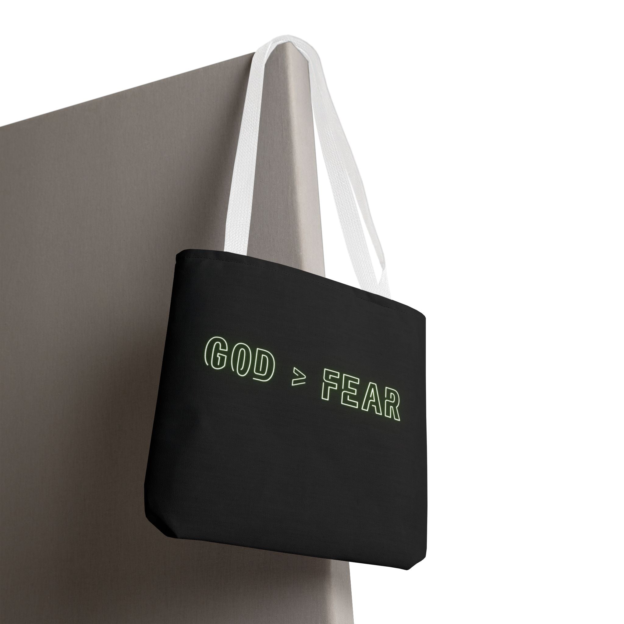 God & Faith Tote Bag — "GOD > FEAR" Inspirational Christian Canvas Tote