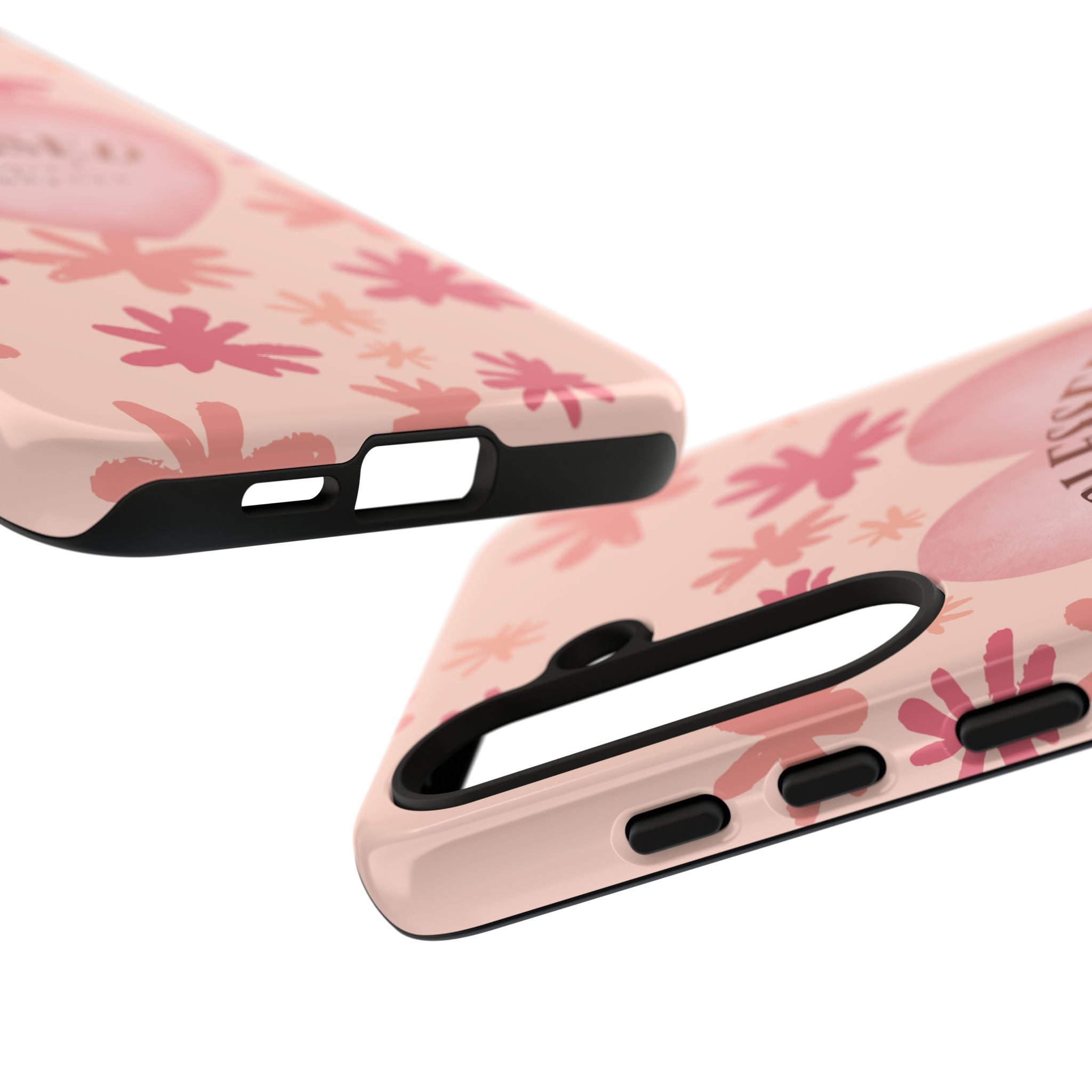 Blessed Heart Floral Phone Case — Pink 'Blessed Beyond Measure' Protective Tough Case