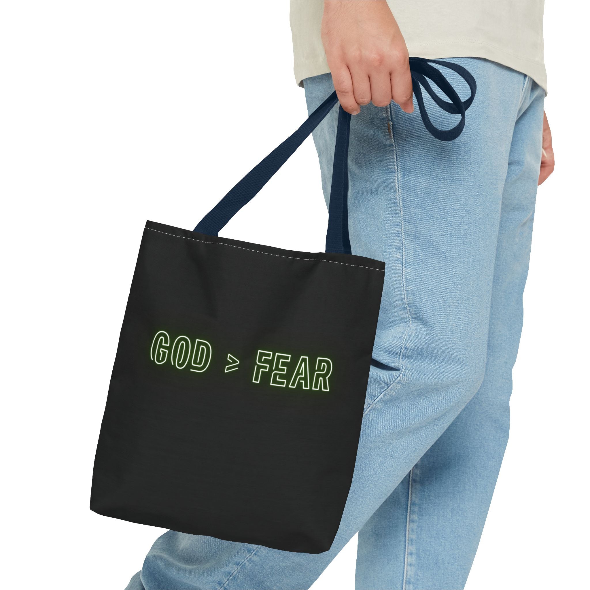 God & Faith Tote Bag — "GOD > FEAR" Inspirational Christian Canvas Tote