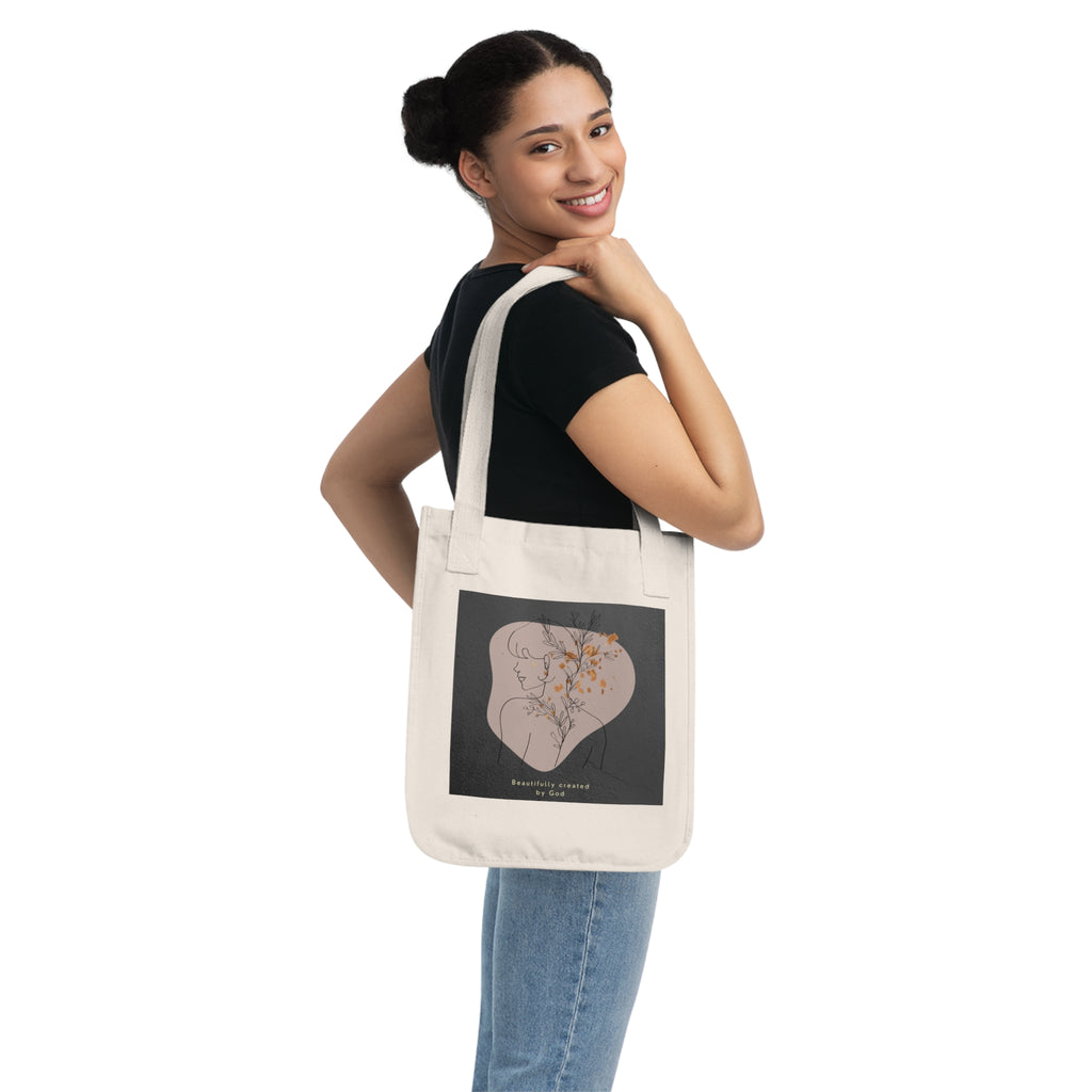 Tote Bag — Beautifully Created by God Minimal Line Art Floral Tote