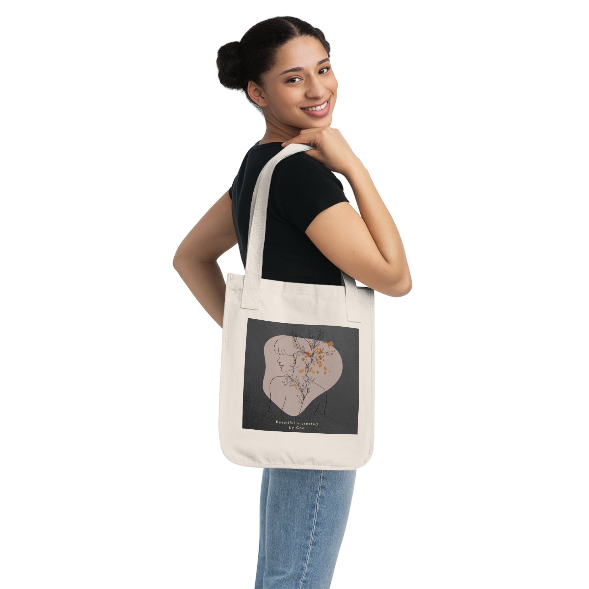 Tote Bag — Beautifully Created by God Minimal Line Art Floral Tote