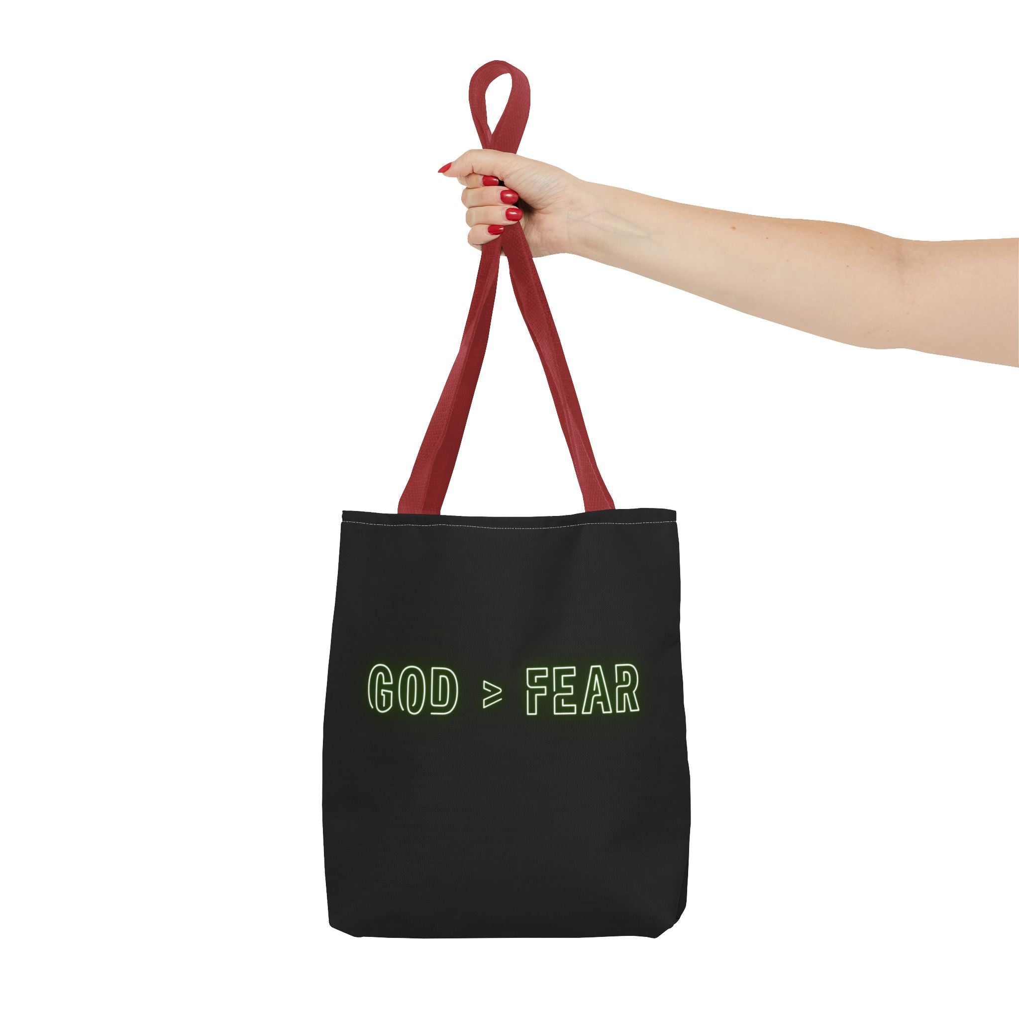 God & Faith Tote Bag — "GOD > FEAR" Inspirational Christian Canvas Tote