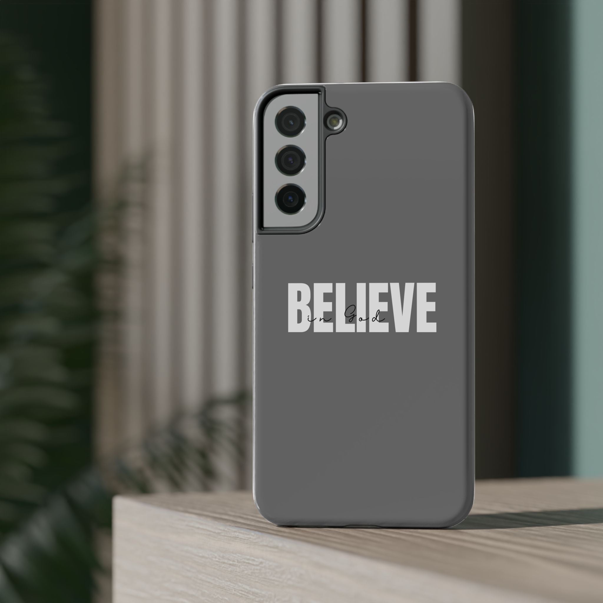 Phone Case — GREY "BELIEVE" Impact-Resistant Protective Cover