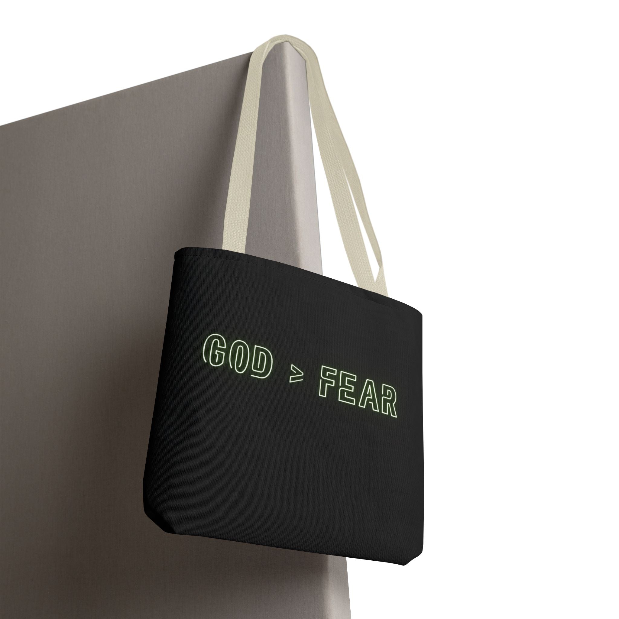 God & Faith Tote Bag — "GOD > FEAR" Inspirational Christian Canvas Tote