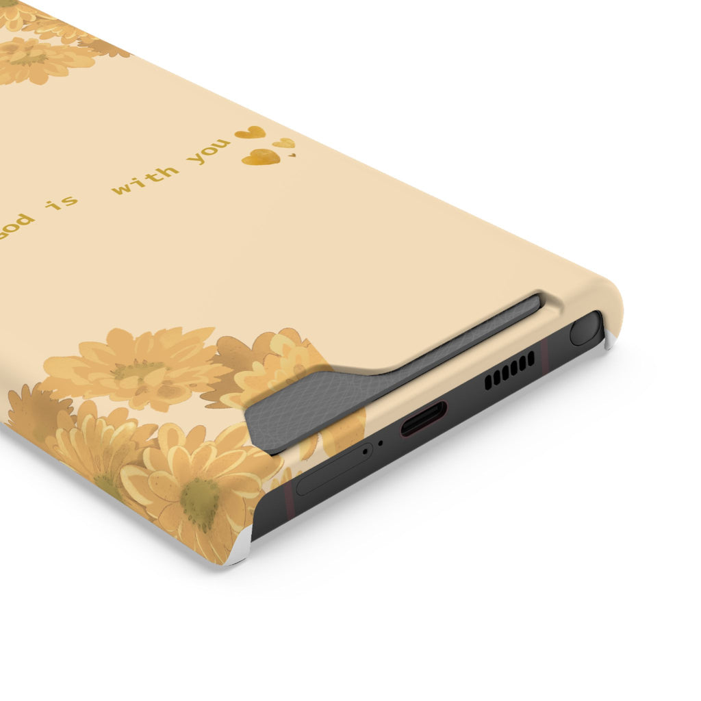 Sunflower Phone Card Case — "God Is With You" Religious Floral Wallet Case