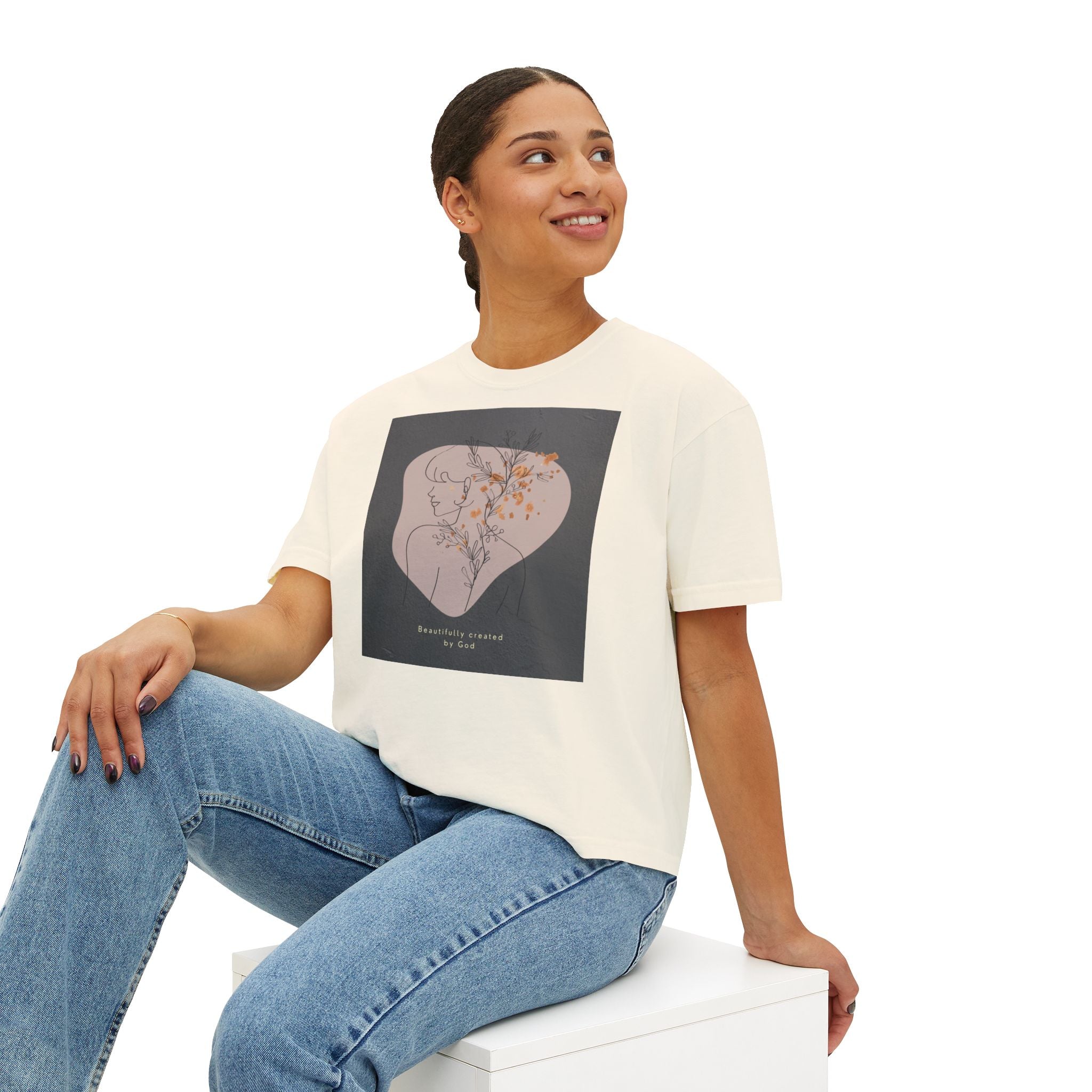 Women's Boxy Tee — Minimal Line Art Floral Silhouette Tee