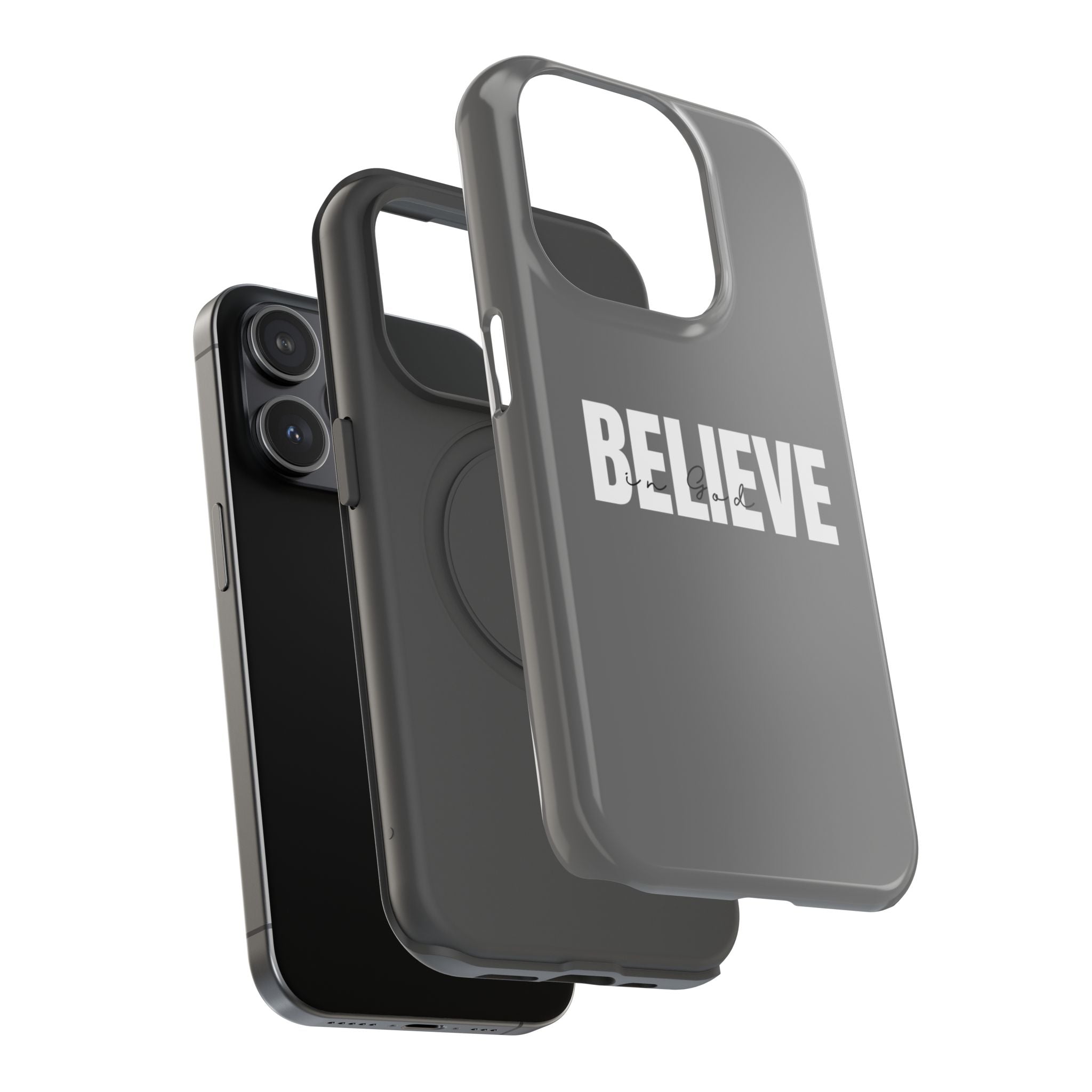 Phone Case — GREY "BELIEVE" Impact-Resistant Protective Cover