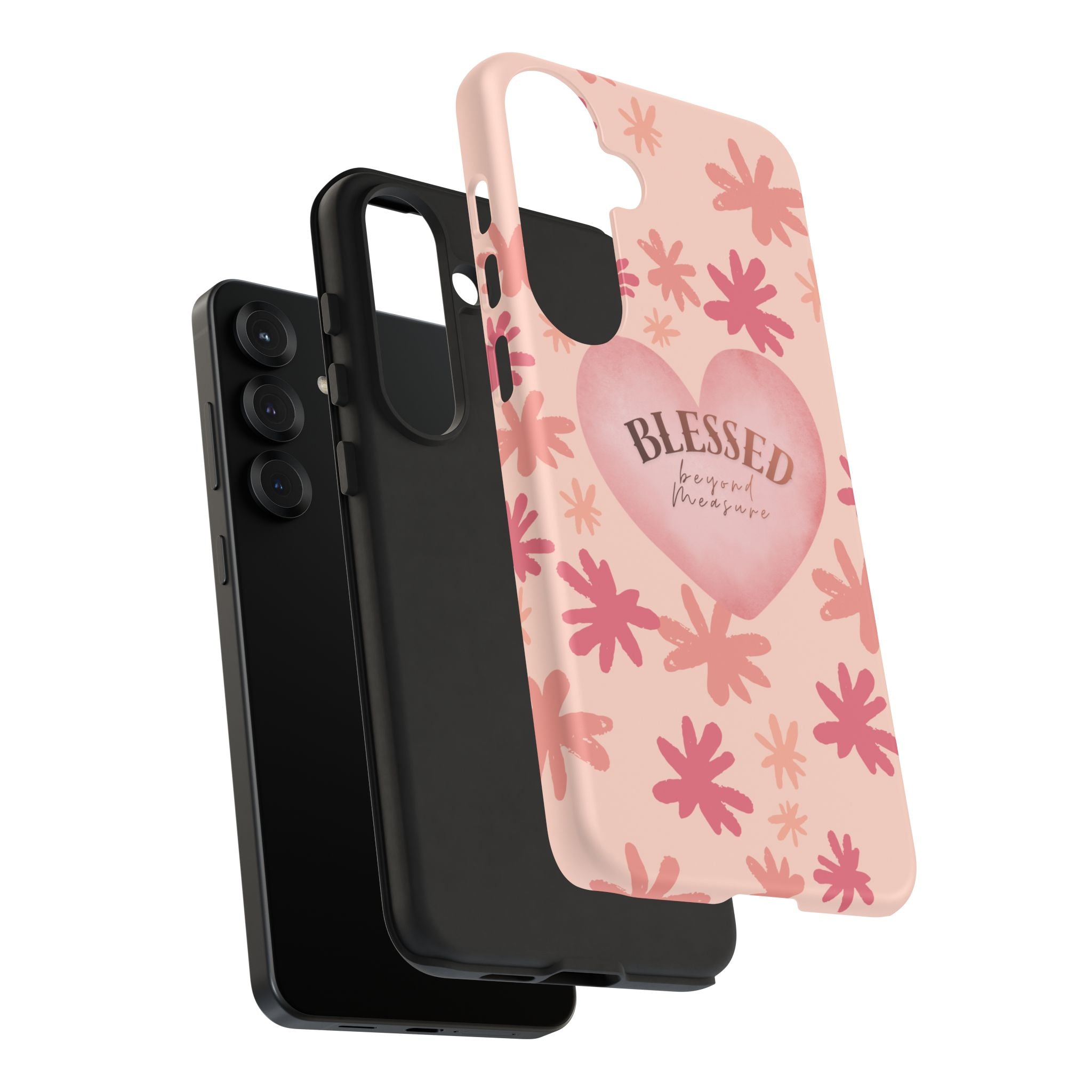 Blessed Heart Floral Phone Case — Pink 'Blessed Beyond Measure' Protective Tough Case