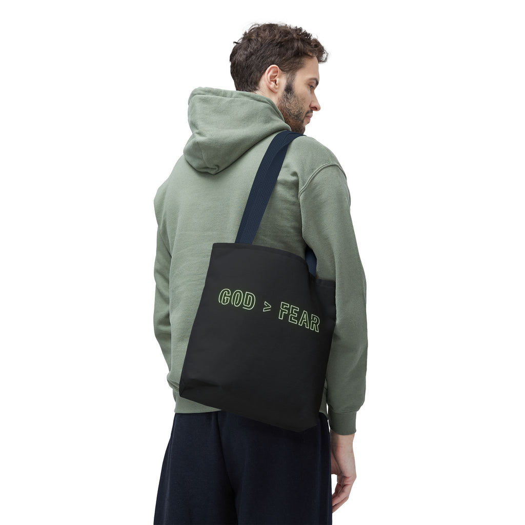 God & Faith Tote Bag — "GOD > FEAR" Inspirational Christian Canvas Tote