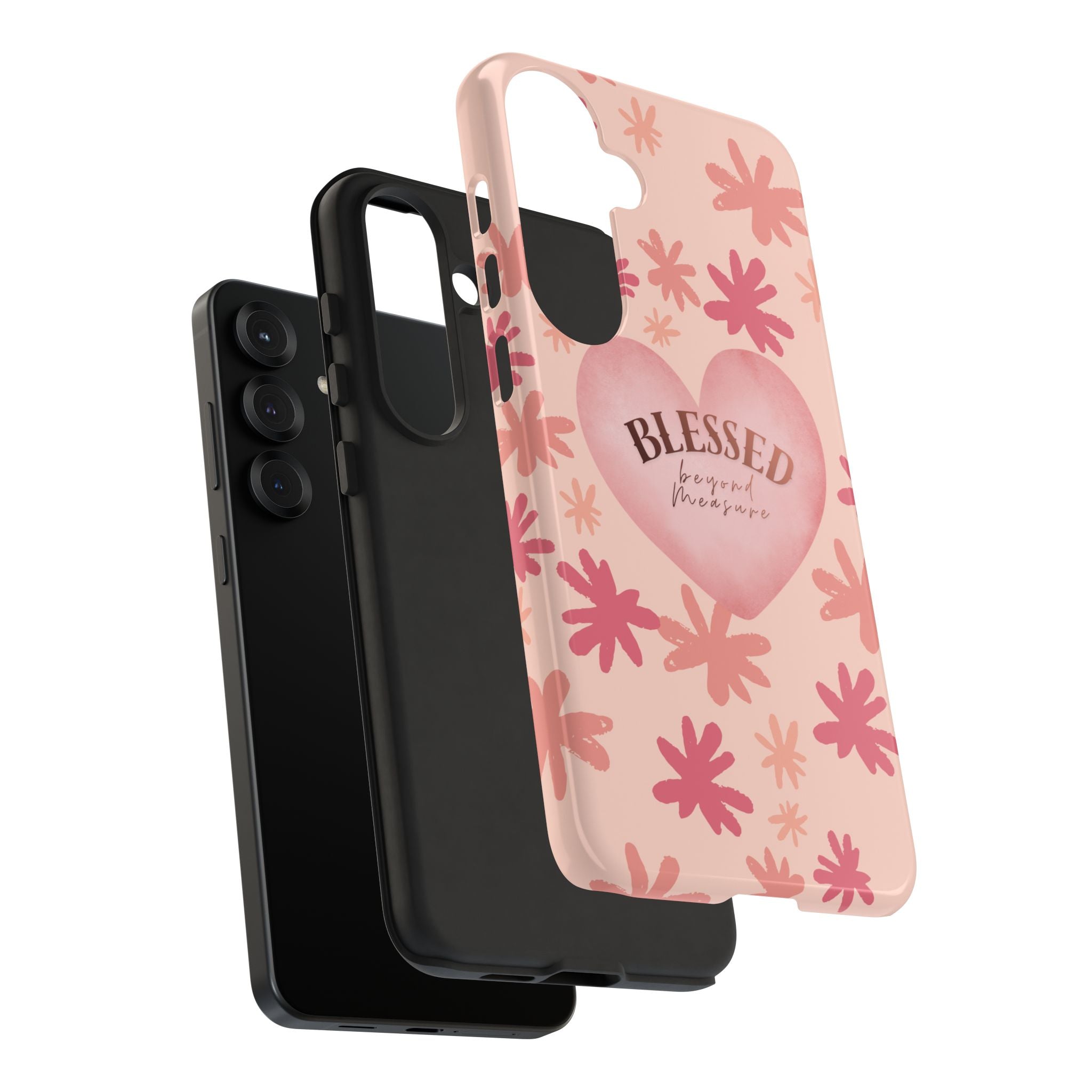Blessed Heart Floral Phone Case — Pink 'Blessed Beyond Measure' Protective Tough Case