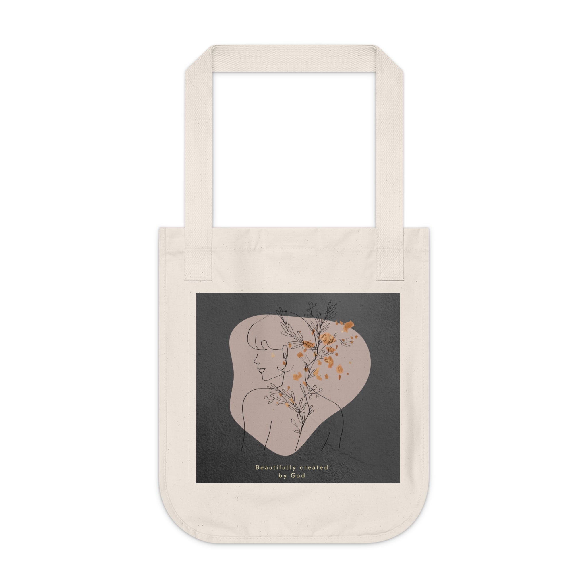 Tote Bag — Beautifully Created by God Minimal Line Art Floral Tote