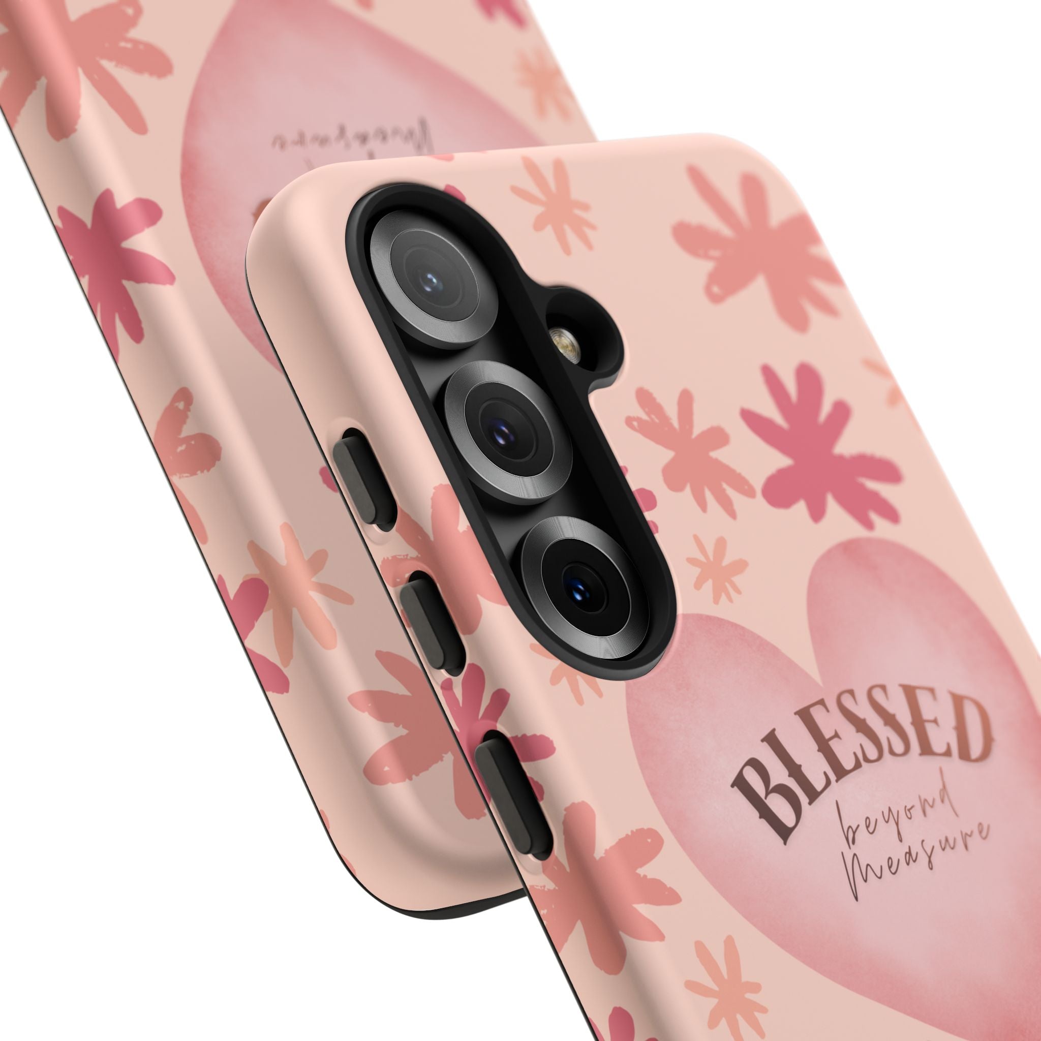 Blessed Heart Floral Phone Case — Pink 'Blessed Beyond Measure' Protective Tough Case