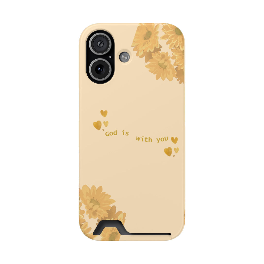 Sunflower Phone Card Case — "God Is With You" Religious Floral Wallet Case