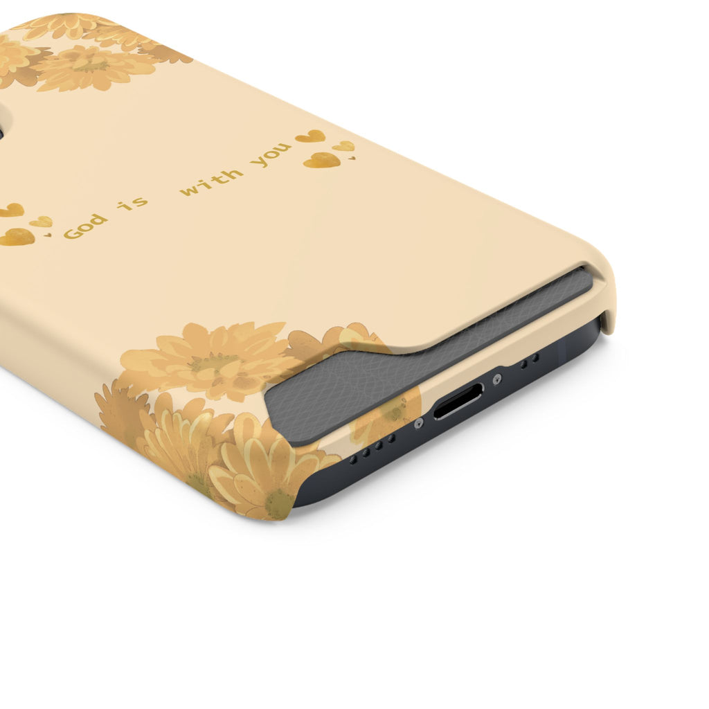 Sunflower Phone Card Case — "God Is With You" Religious Floral Wallet Case