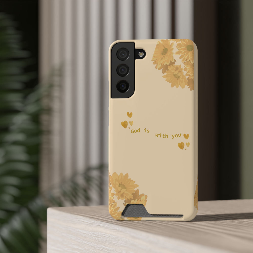 Sunflower Phone Card Case — "God Is With You" Religious Floral Wallet Case