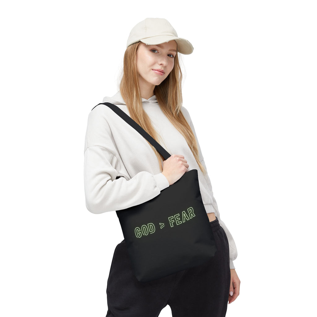 God & Faith Tote Bag — "GOD > FEAR" Inspirational Christian Canvas Tote
