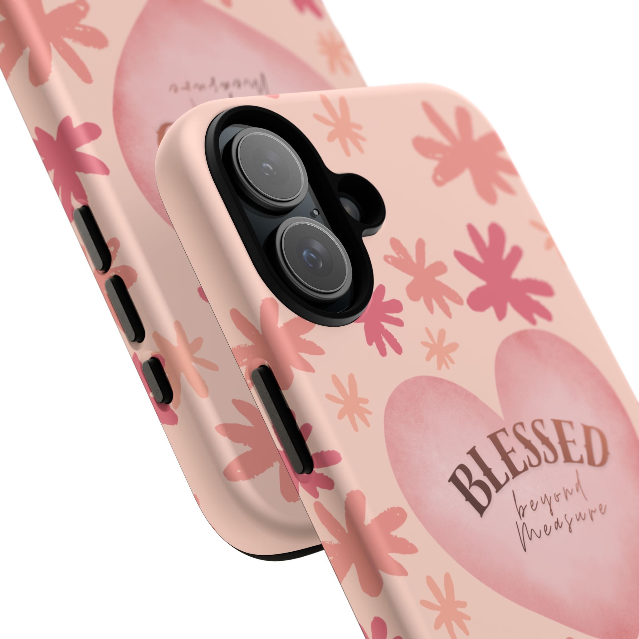 Blessed Heart Floral Phone Case — Pink 'Blessed Beyond Measure' Protective Tough Case