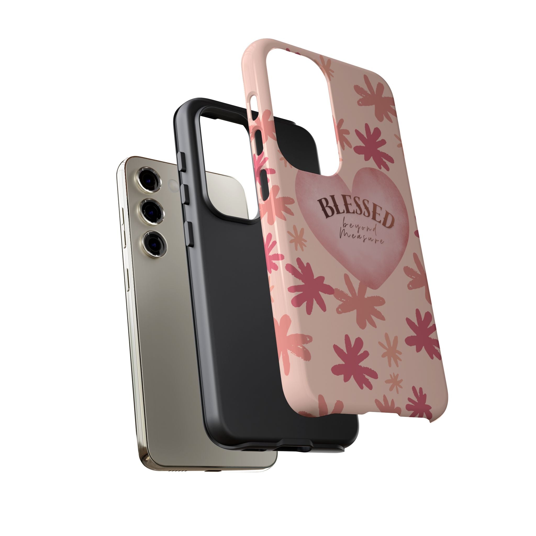 Blessed Heart Floral Phone Case — Pink 'Blessed Beyond Measure' Protective Tough Case