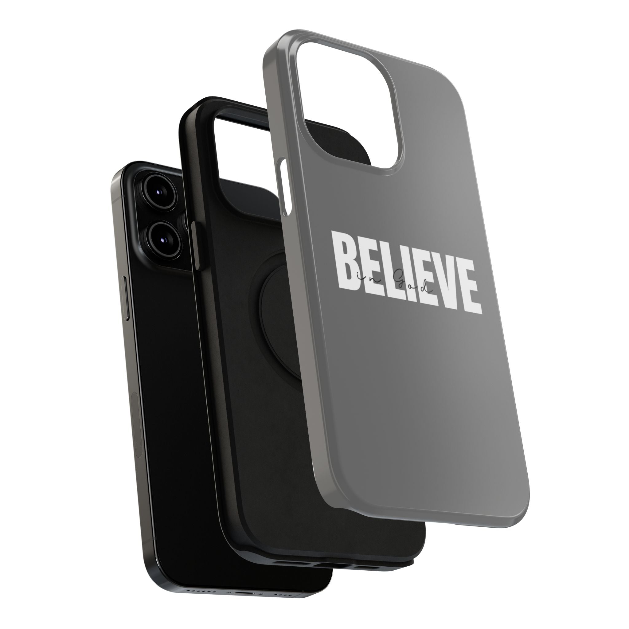 Phone Case — GREY "BELIEVE" Impact-Resistant Protective Cover