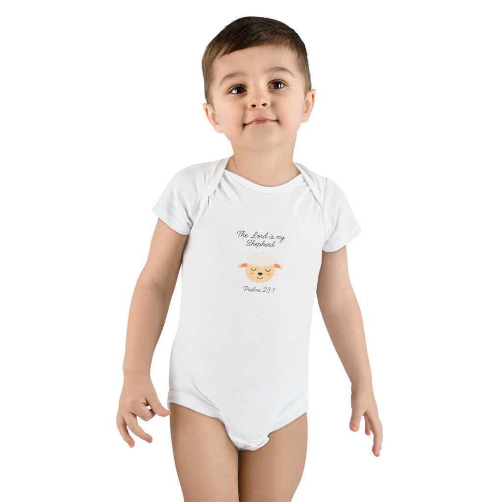 Baby Onesie - "The Lord Is My Shepherd" Cute Lamb Christian Infant Bodysuit (Psalm 23:1)