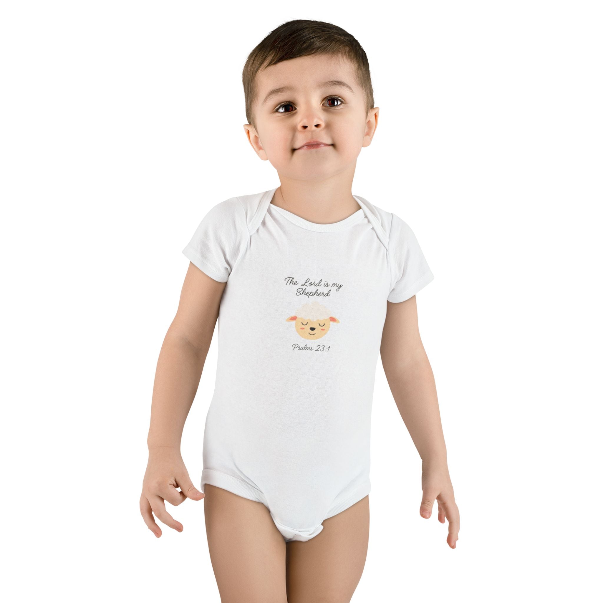 Baby Onesie - "The Lord Is My Shepherd" Cute Lamb Christian Infant Bodysuit (Psalm 23:1)