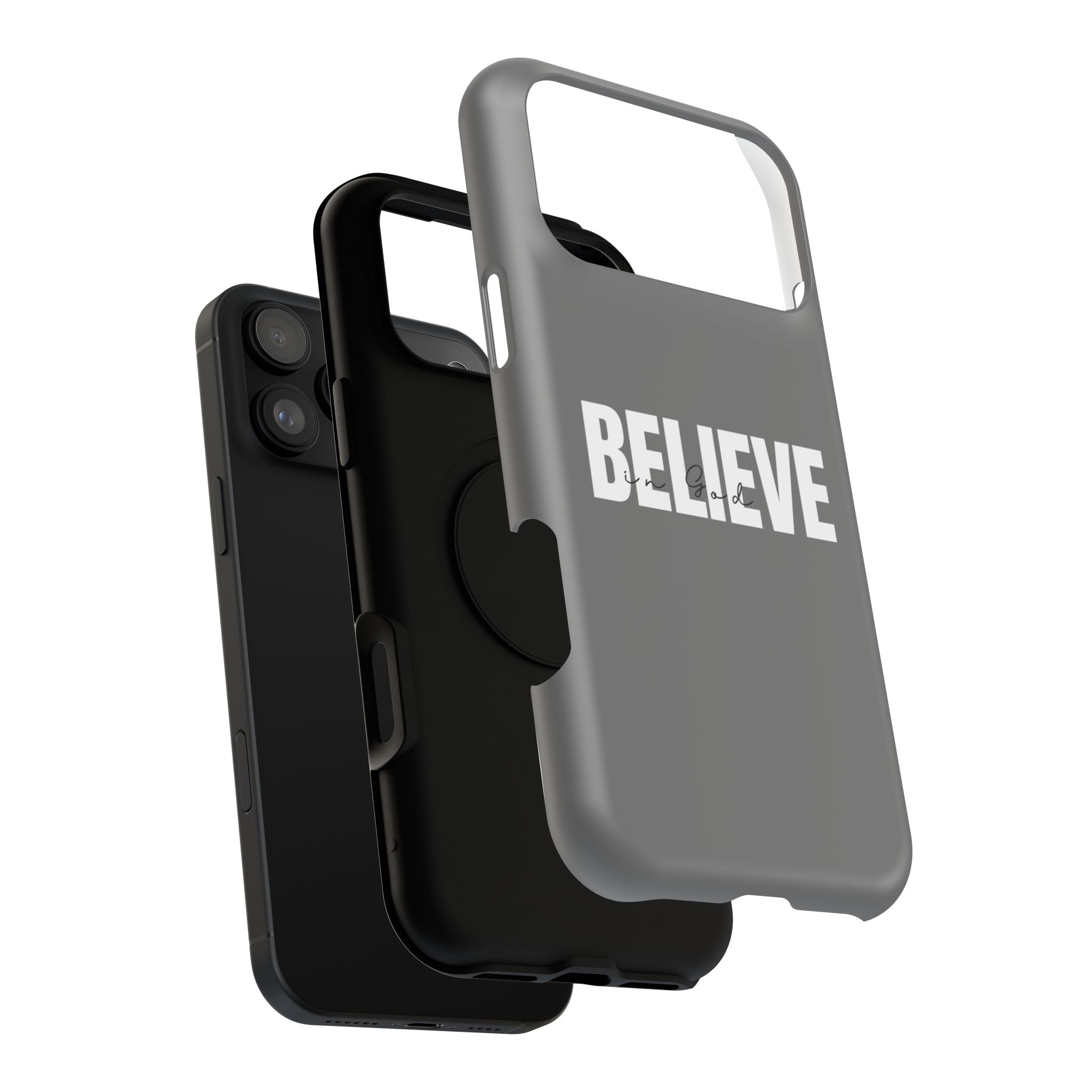 Phone Case — GREY "BELIEVE" Impact-Resistant Protective Cover