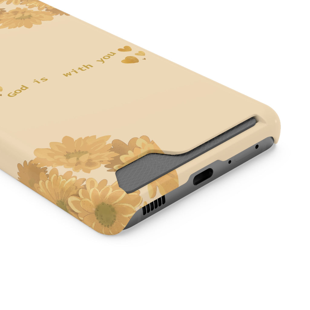Sunflower Phone Card Case — "God Is With You" Religious Floral Wallet Case