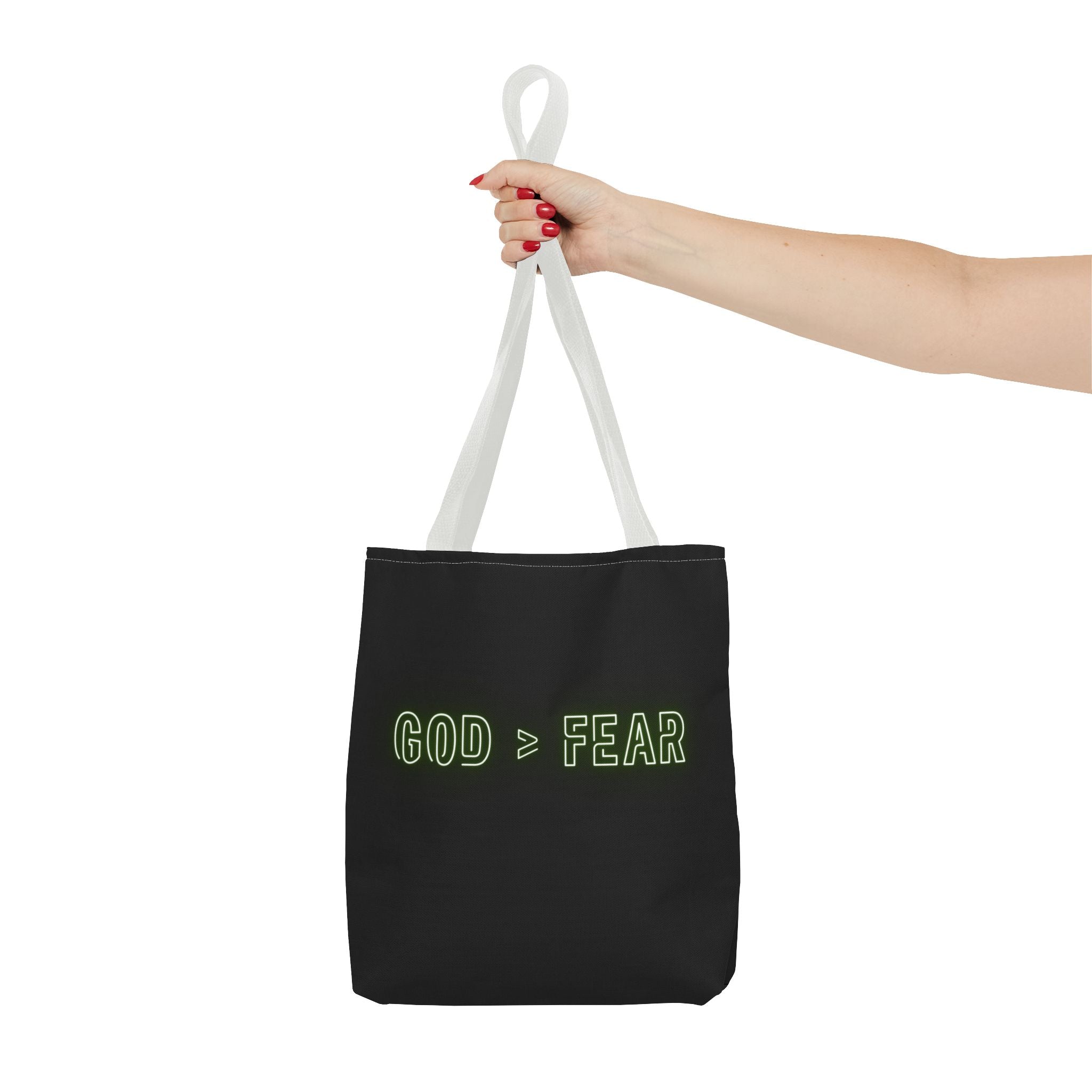 God & Faith Tote Bag — "GOD > FEAR" Inspirational Christian Canvas Tote