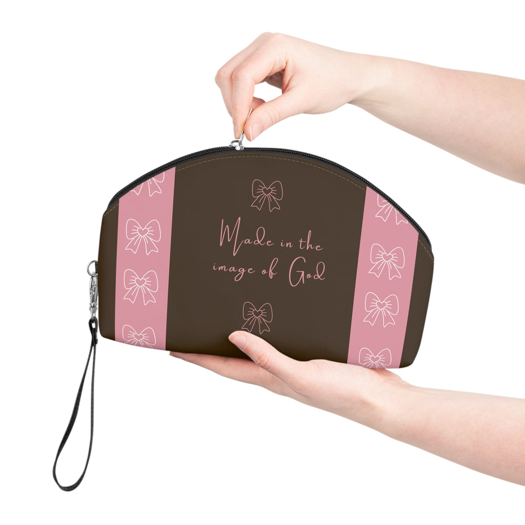 Makeup Bag — "Made in the Image of God" Brown & Pink Cosmetic Pouch