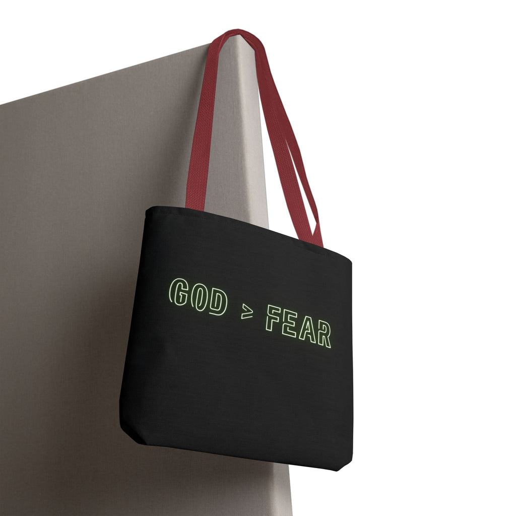 God & Faith Tote Bag — "GOD > FEAR" Inspirational Christian Canvas Tote