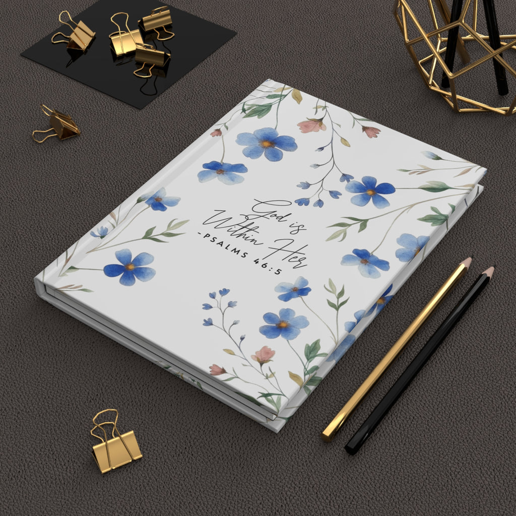 Floral Psalms Hardcover Journal — "God is Within Her" Inspirational Notebook