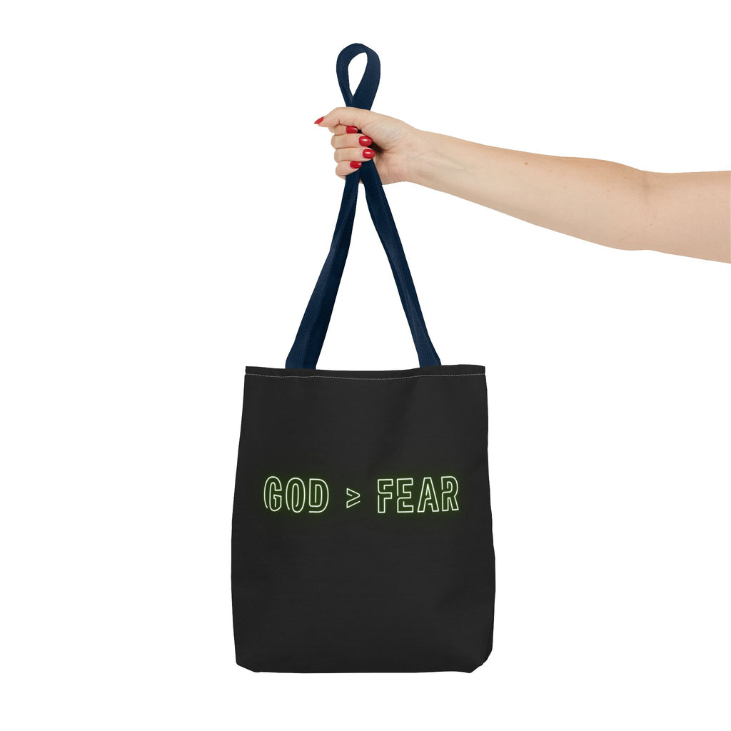 God & Faith Tote Bag — "GOD > FEAR" Inspirational Christian Canvas Tote