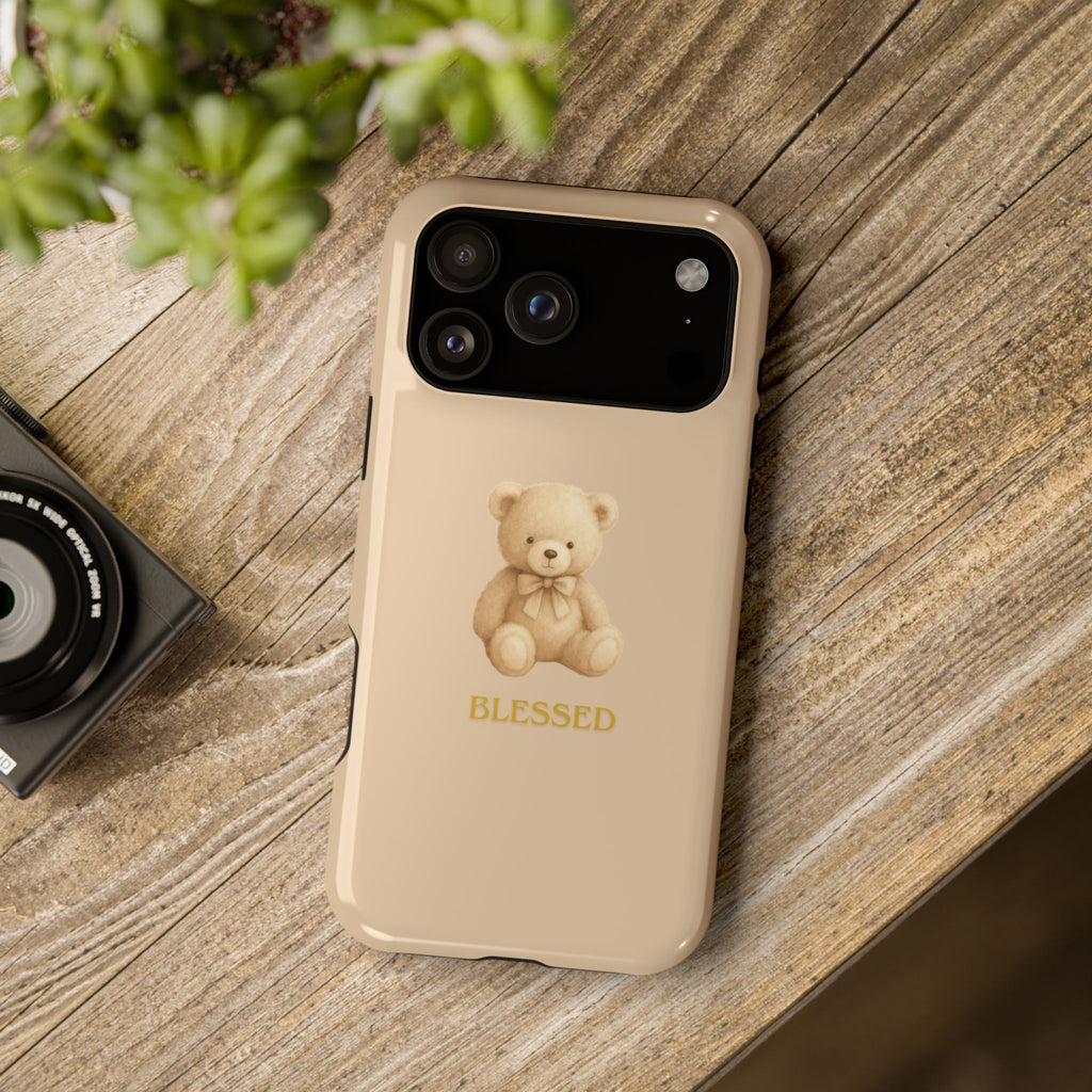Teddy Bear "Blessed" Impact Phone Case — Protective iPhone Case with Cute Neutral Design