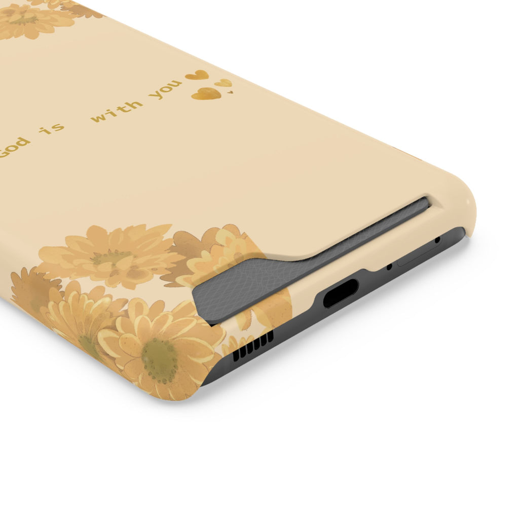 Sunflower Phone Card Case — "God Is With You" Religious Floral Wallet Case