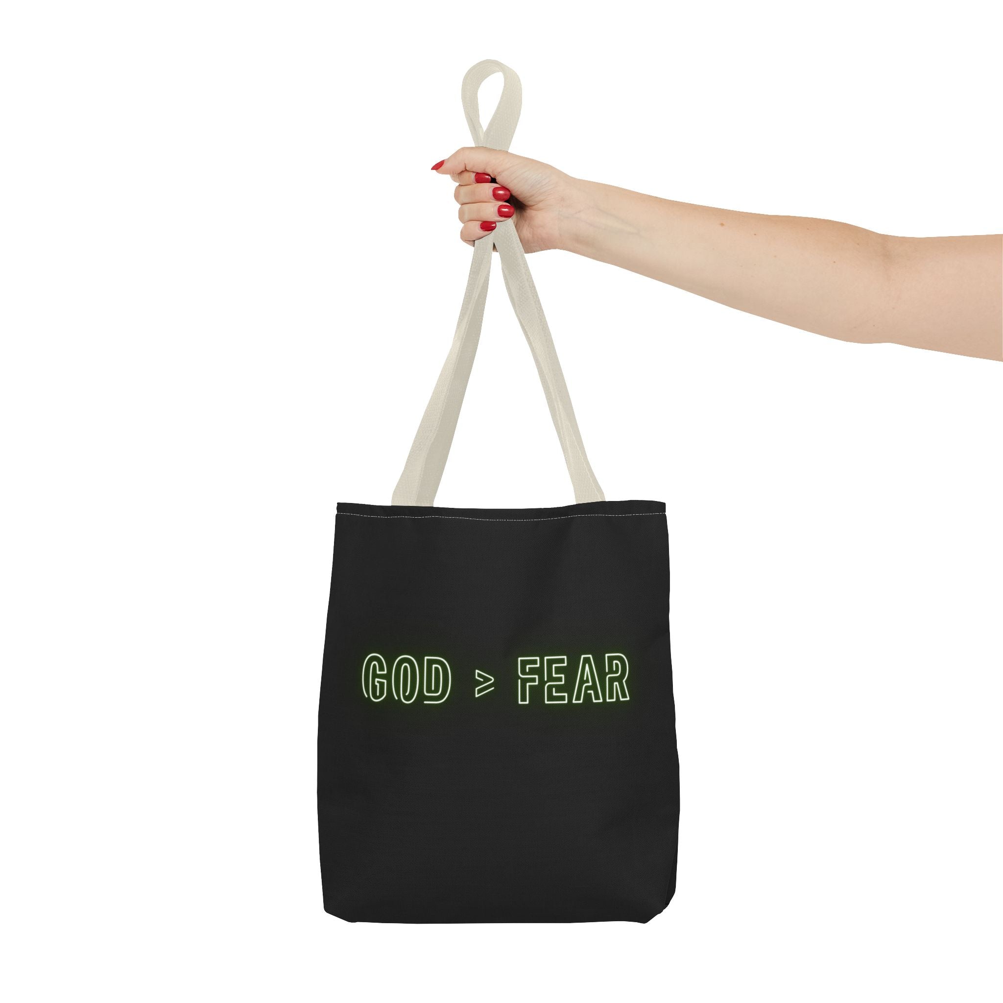 God & Faith Tote Bag — "GOD > FEAR" Inspirational Christian Canvas Tote