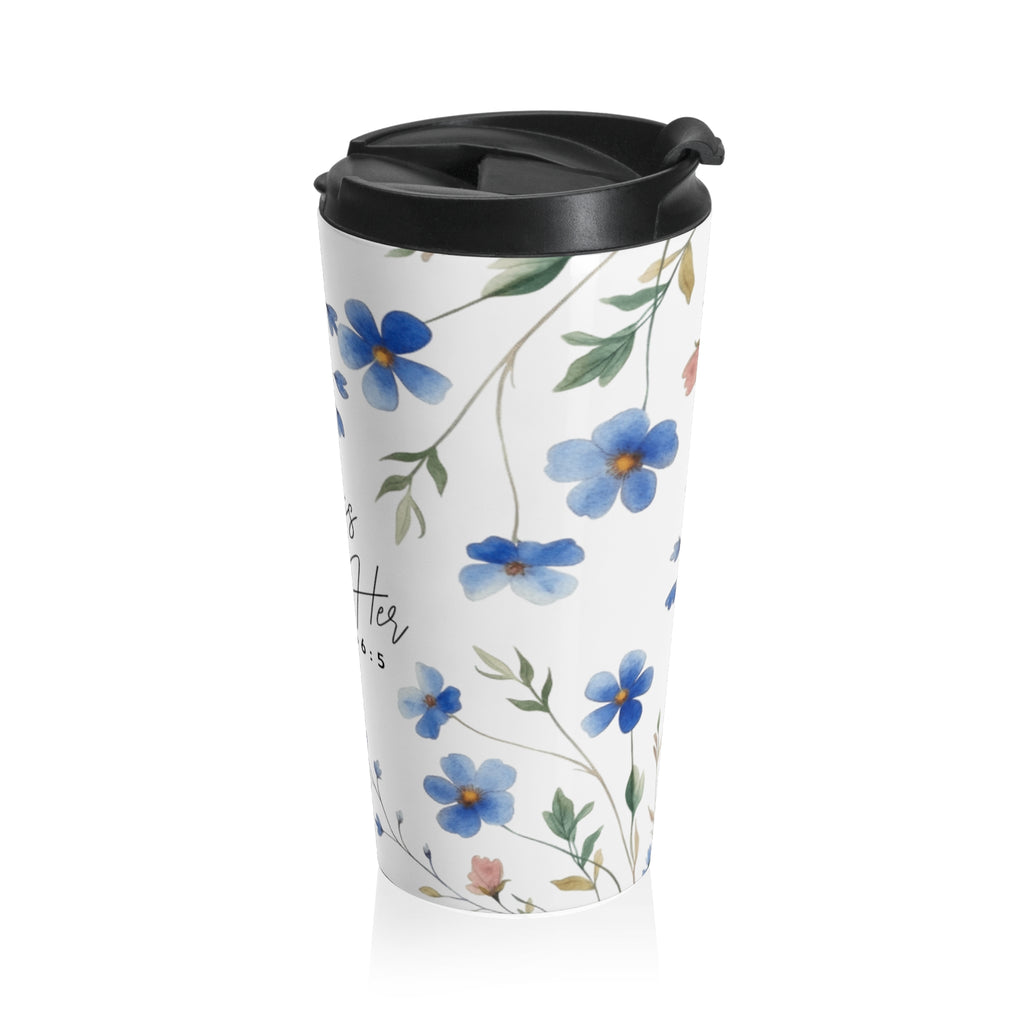 Floral Scripture Travel Mug — "God is Within Her" (Psalms 46:5)