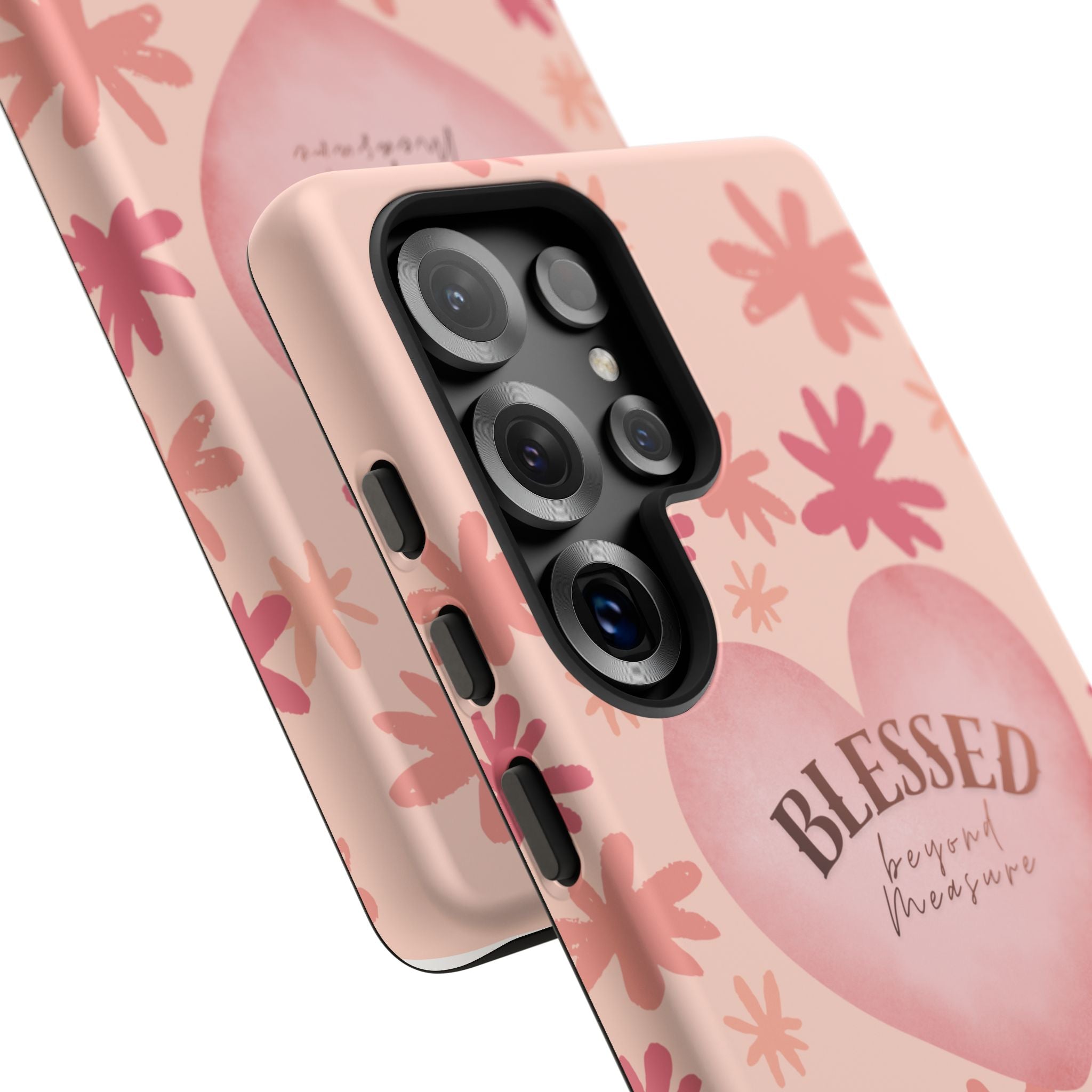 Blessed Heart Floral Phone Case — Pink 'Blessed Beyond Measure' Protective Tough Case