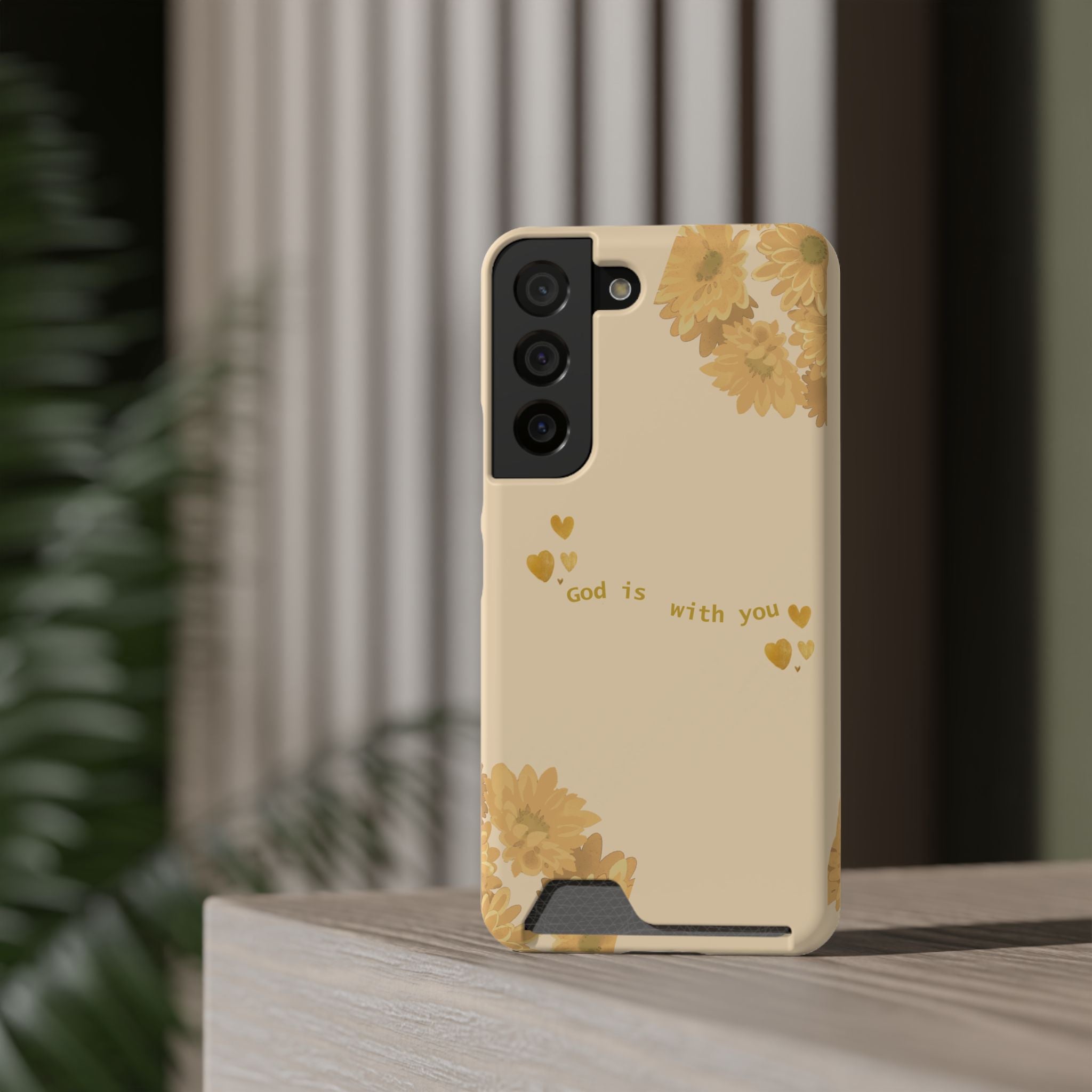 Sunflower Phone Card Case — "God Is With You" Religious Floral Wallet Case
