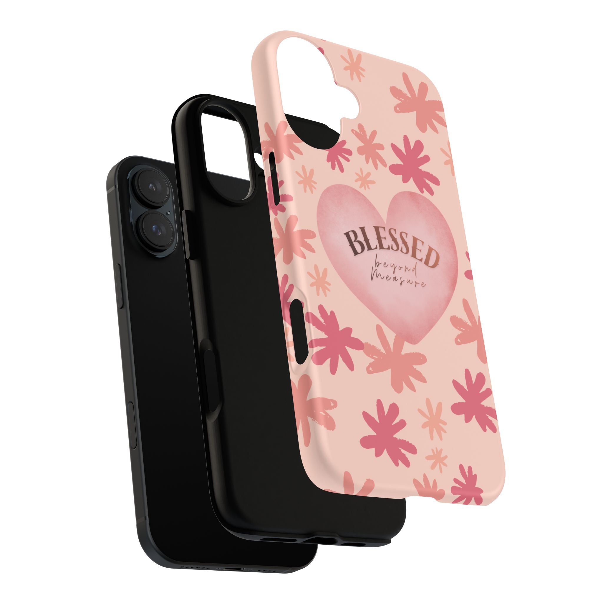 Blessed Heart Floral Phone Case — Pink 'Blessed Beyond Measure' Protective Tough Case
