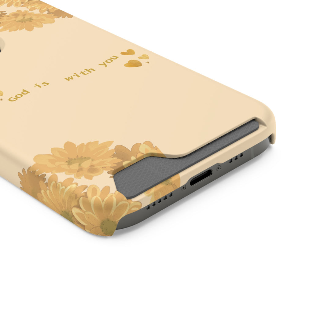 Sunflower Phone Card Case — "God Is With You" Religious Floral Wallet Case