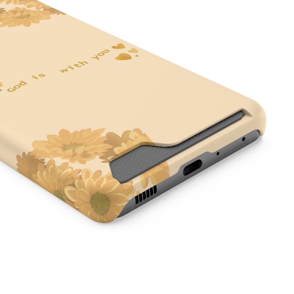 Sunflower Phone Card Case — "God Is With You" Religious Floral Wallet Case