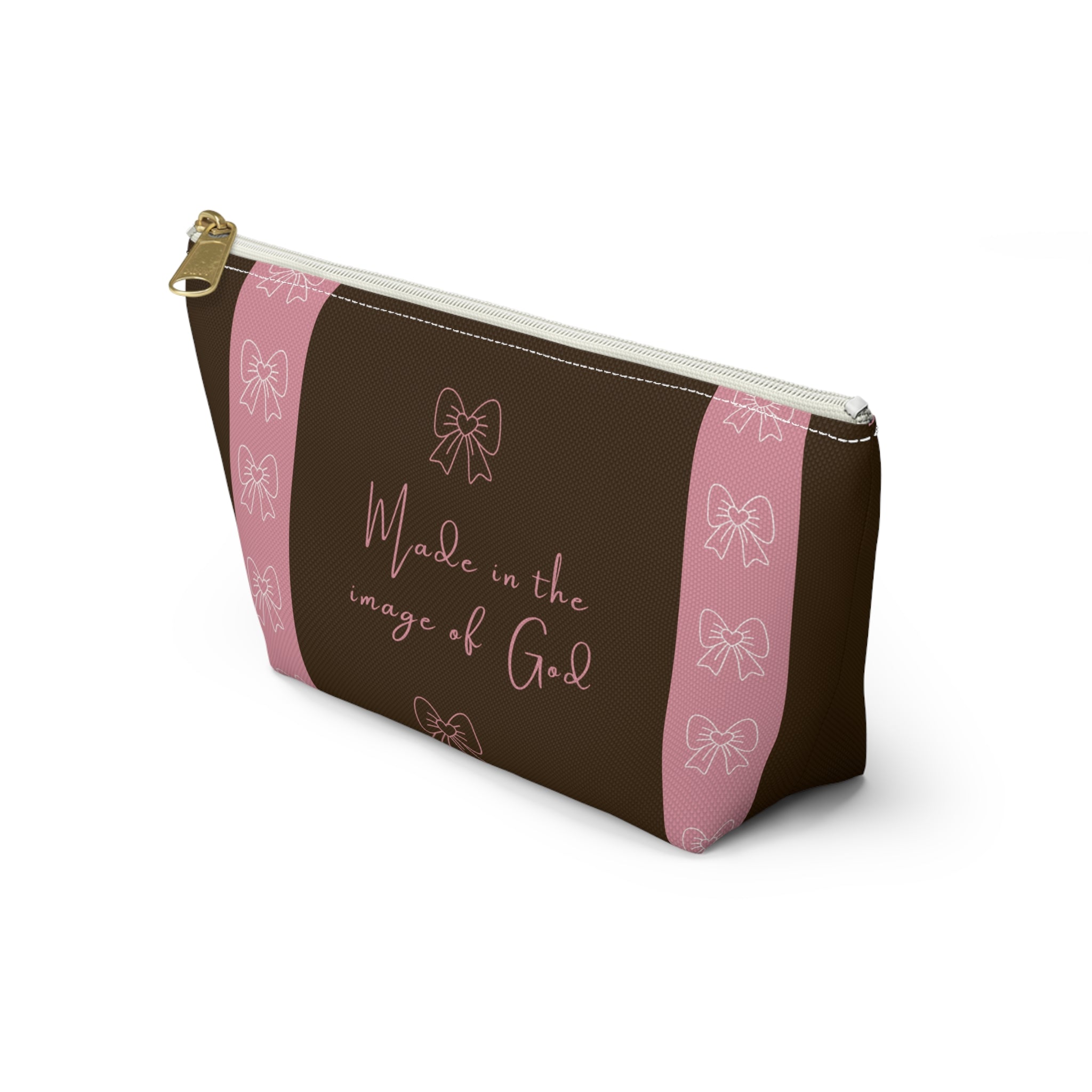 Made in the Image of God Accessory Pouch — Pink Bow Christian Makeup Bag