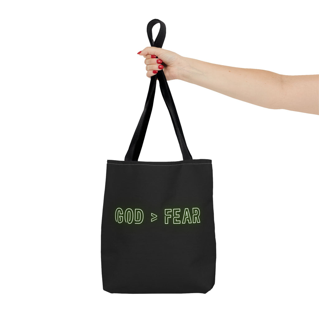 God & Faith Tote Bag — "GOD > FEAR" Inspirational Christian Canvas Tote