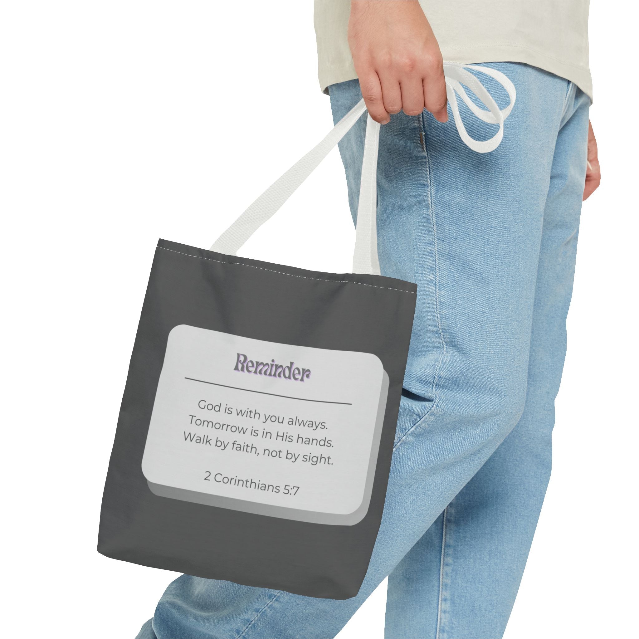 Christian Reminder Tote Bag — 2 Corinthians 5:7 Inspirational Scripture Tote