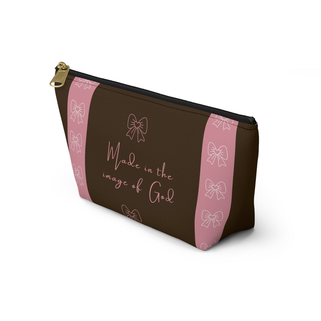 Made in the Image of God Accessory Pouch — Pink Bow Christian Makeup Bag