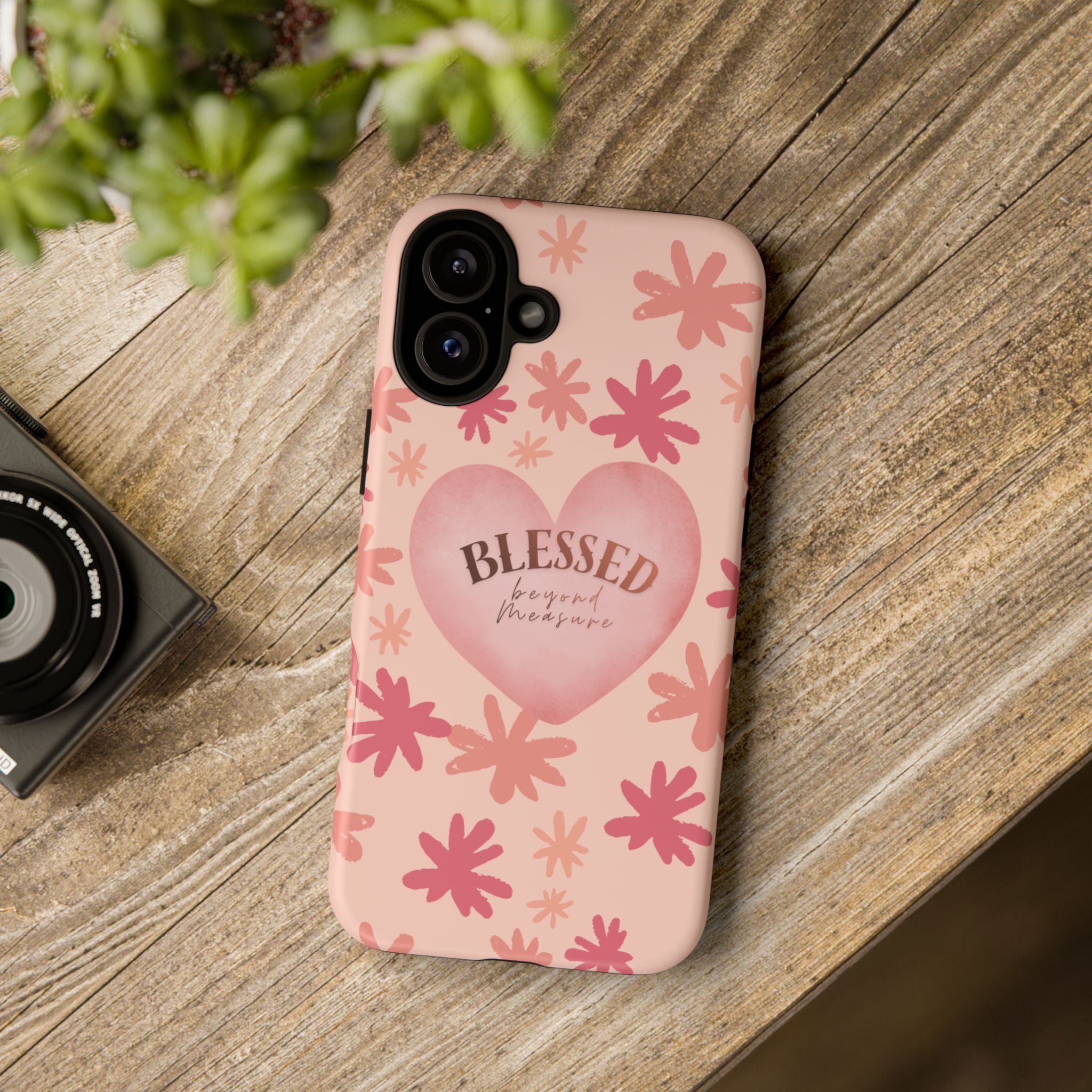 Blessed Heart Floral Phone Case — Pink 'Blessed Beyond Measure' Protective Tough Case